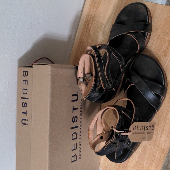 BedStu Juliana Black Leather Platform Wedge Sandals sz 11 New w Box - Picture 7 of 12